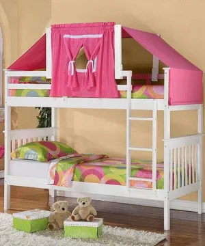 Reagan White Bunk Bed with Pink Tent