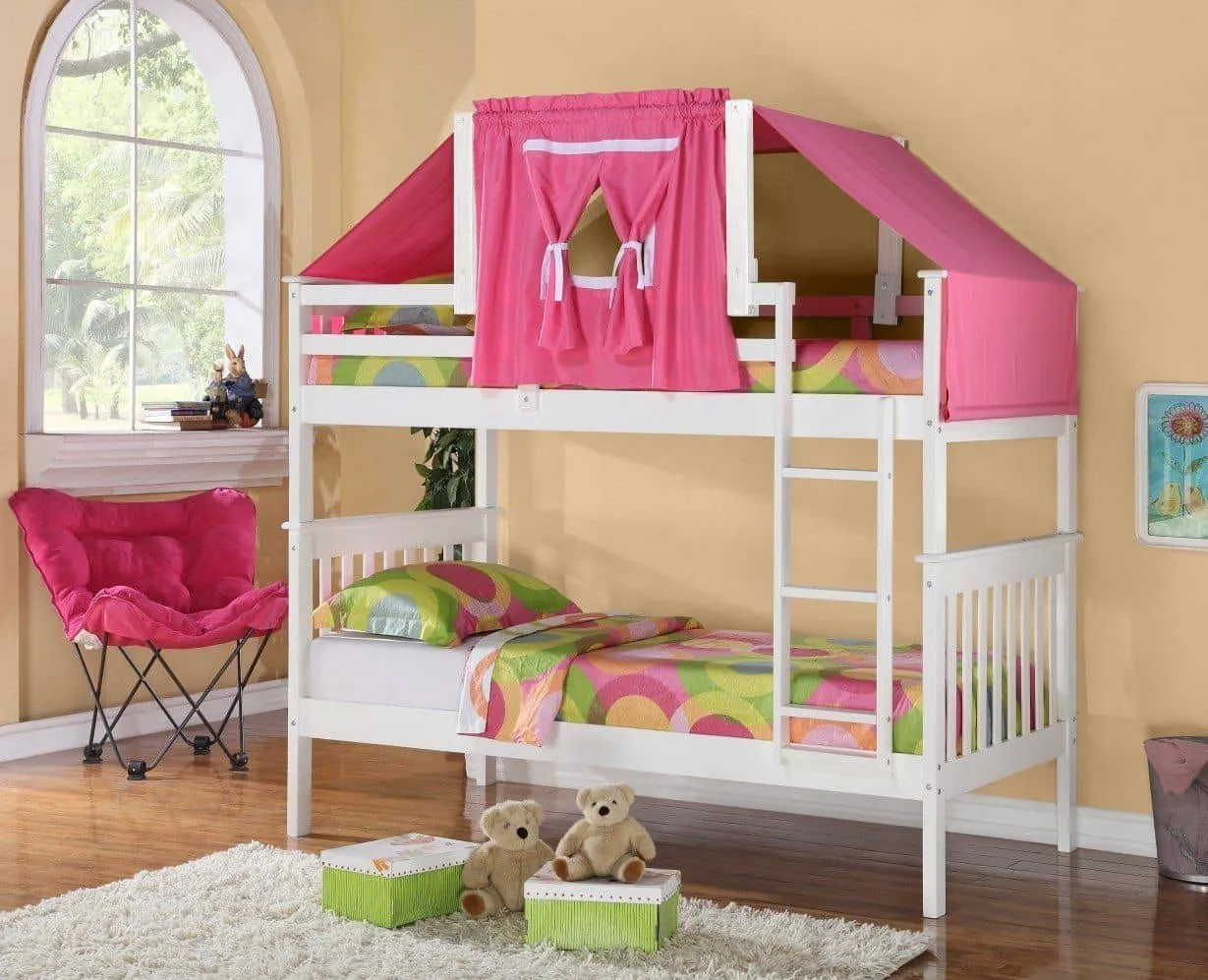 Reagan White Bunk Bed with Pink Tent