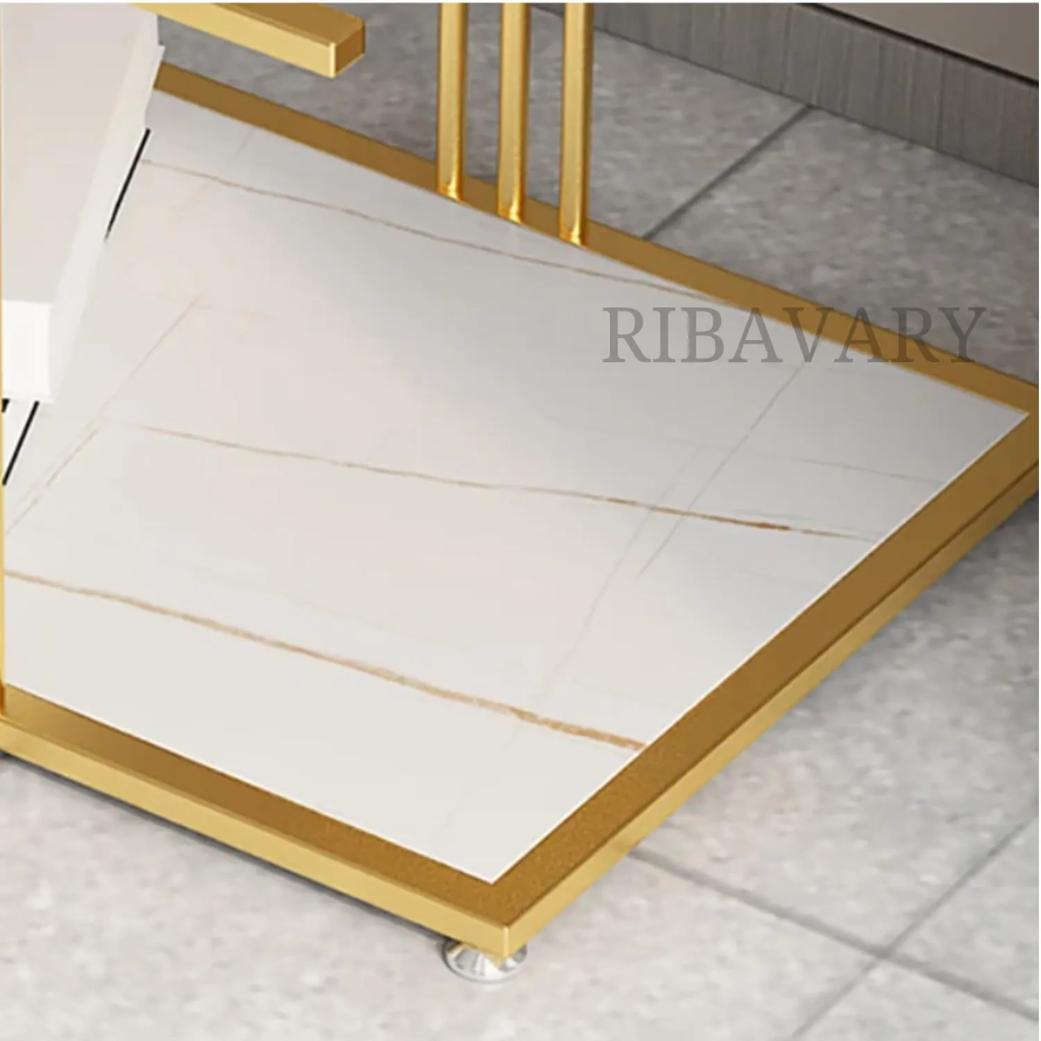 RIBAVARY™ 3- Tier Rectanglugar Metal Coffee Table for Living Room, Bedroom and Farmhouse, Side Table for Small Spaces, Attractive Practical Design (Golden & White, Rectangular 3-Tier)