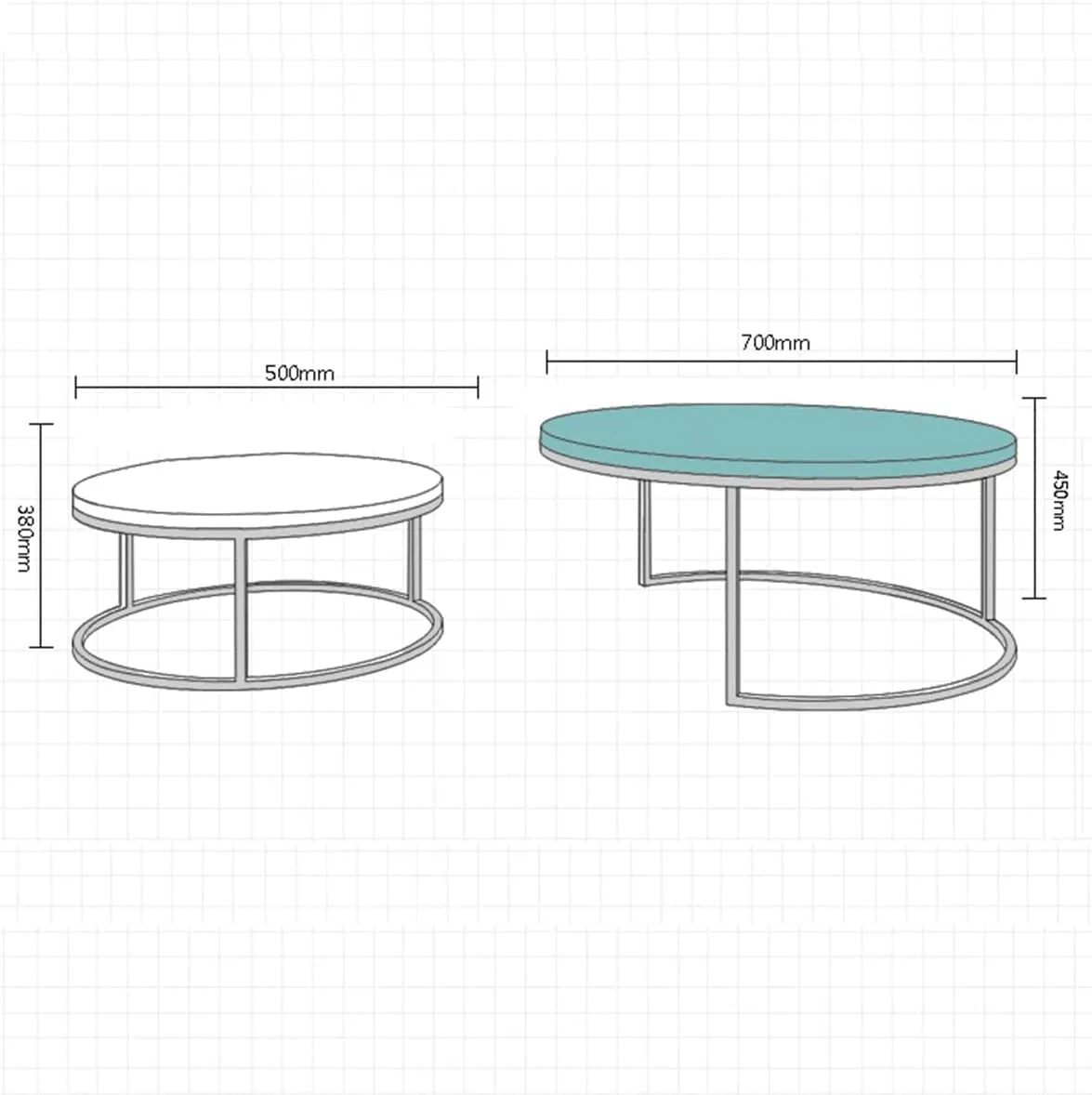 Right Choice Furnish Modern Set of 2 Nesting Coffee Tables for Home Decor Round Engineering Wood Pattern Leisure Tea Table with Side Sofa Round Cocktail Table with Metal Frame (Brown)