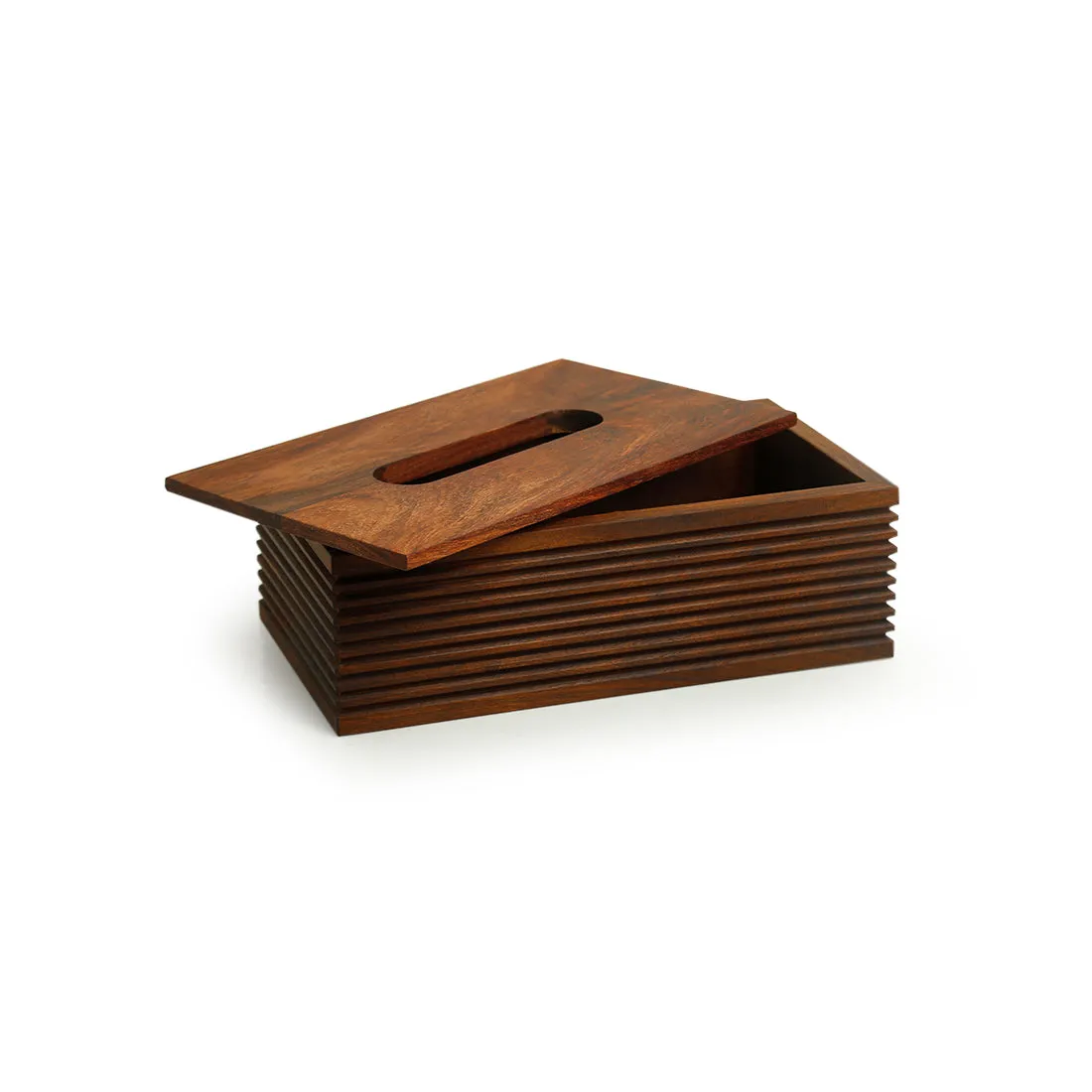 'Ripples of Wood' Handcrafted Tissue Box Holder In Sheesham Wood