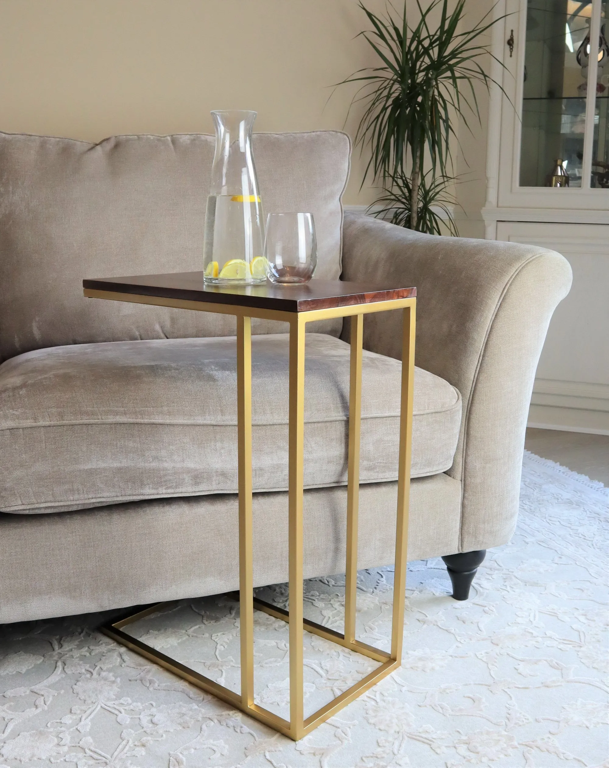 Romy C-Sofa Table, Acacia Wood/Gold Frame