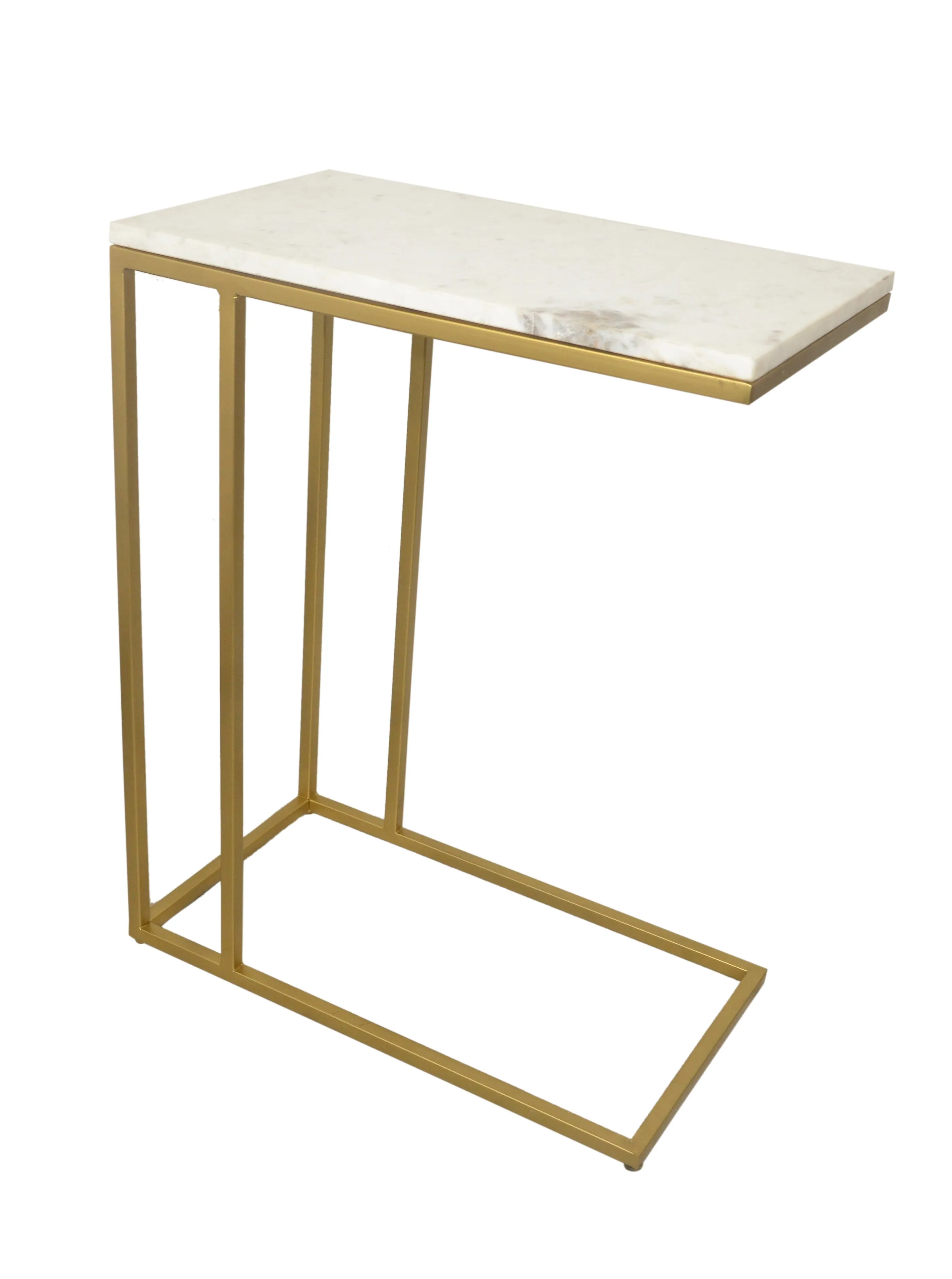 Romy C-Table with Gold Metal Base and White Marble Top