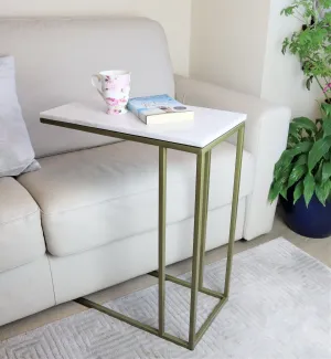 Romy C-Table with Gold Metal Base and White Marble Top