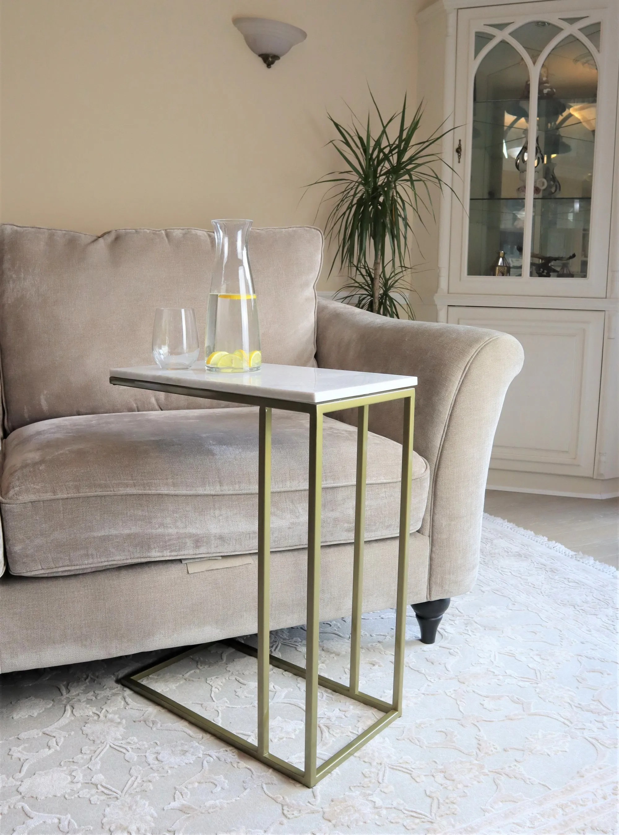 Romy C-Table with Gold Metal Base and White Marble Top