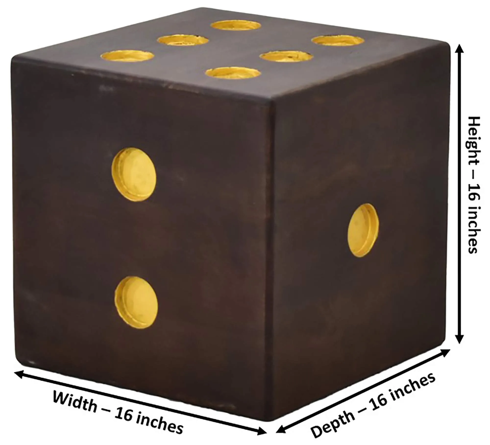 Samdecors Solid Wood 16"x16"x16" Cube/Dice Side Bar Table with Yellow Holes to Keep Glasses (Lacquer Finish, Dark Walnut)