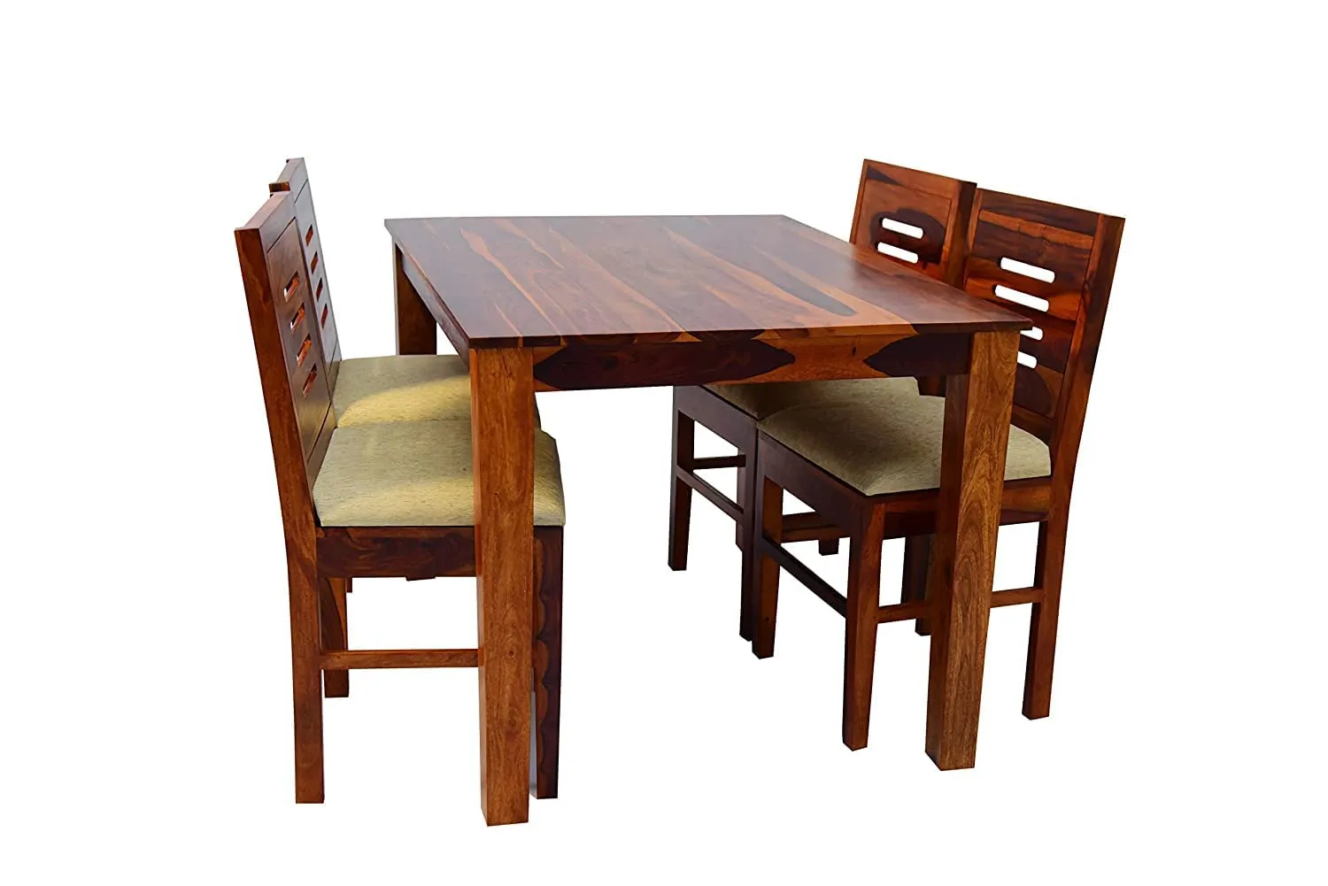 SB Handicraft Solid Sheesham Wood 4 Seater Dining Table Set with 4 Cushion Chair for Dining Room Living Room | Wooden Furniture Four Seater Dning Table Set for Home | Brown Honey