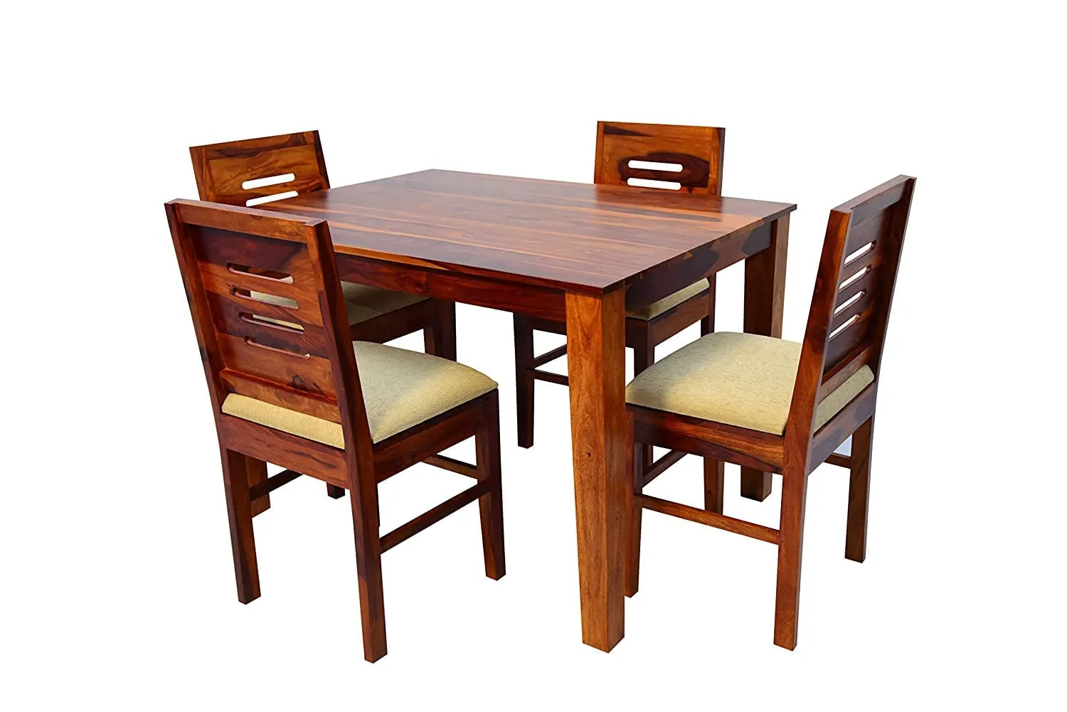 SB Handicraft Solid Sheesham Wood 4 Seater Dining Table Set with 4 Cushion Chair for Dining Room Living Room | Wooden Furniture Four Seater Dning Table Set for Home | Brown Honey