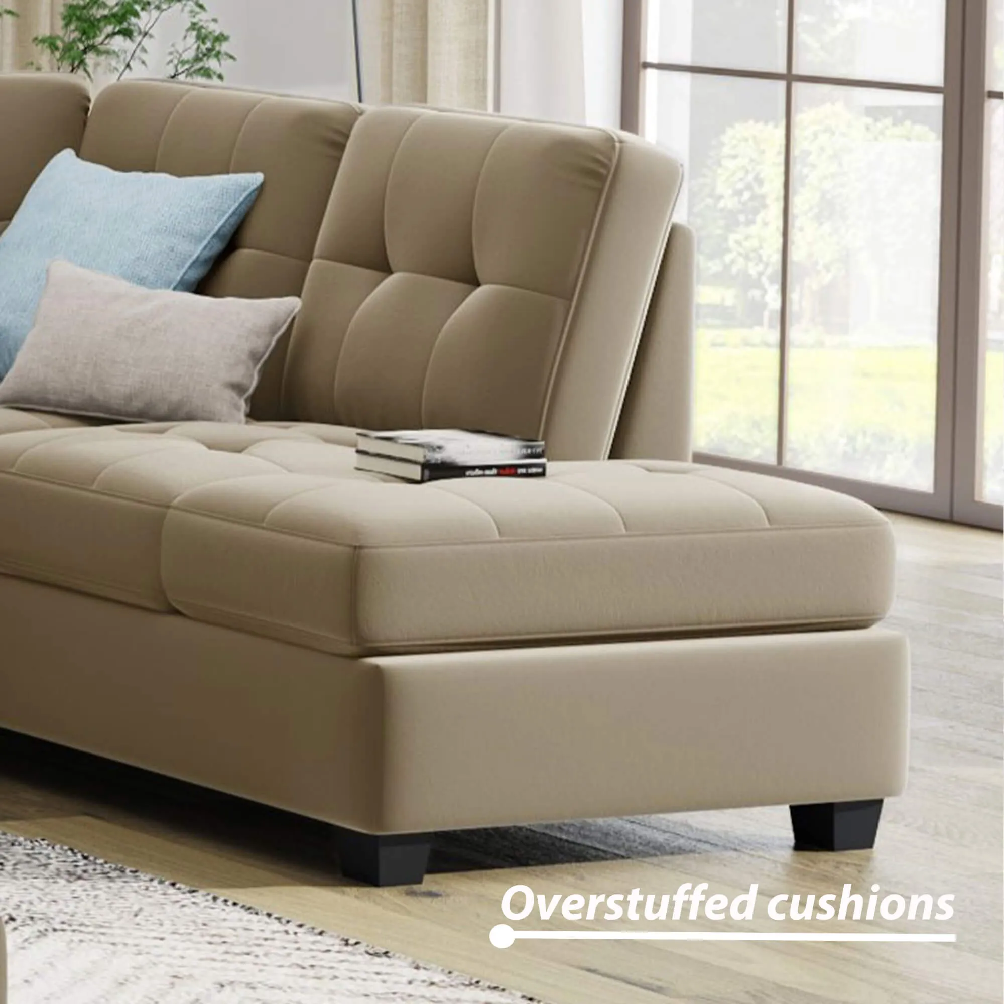 Sectional Sofa with Reversible Chaise Lounge L-Shaped Couch with Storage Ottoman (Brown)