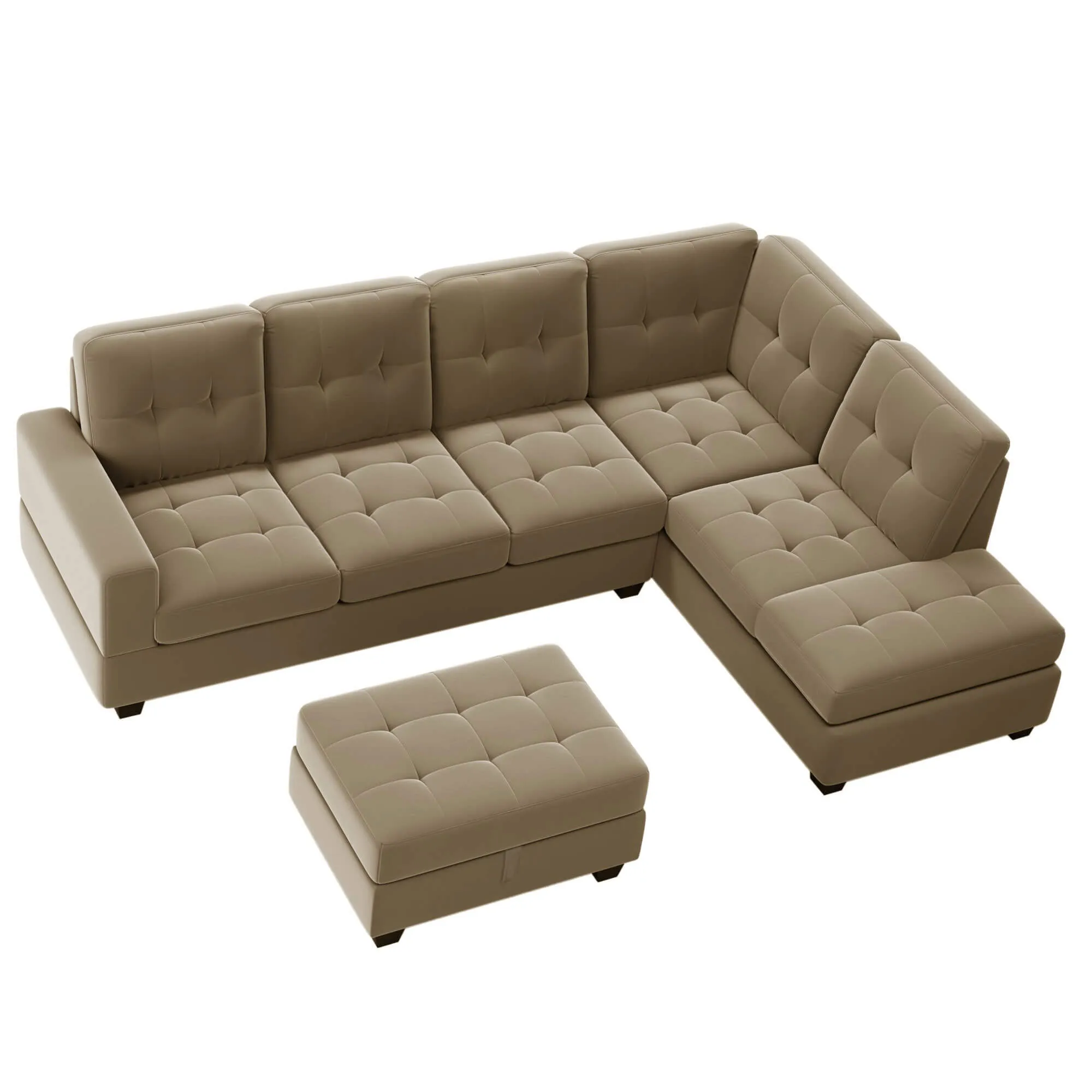 Sectional Sofa with Reversible Chaise Lounge L-Shaped Couch with Storage Ottoman (Brown)