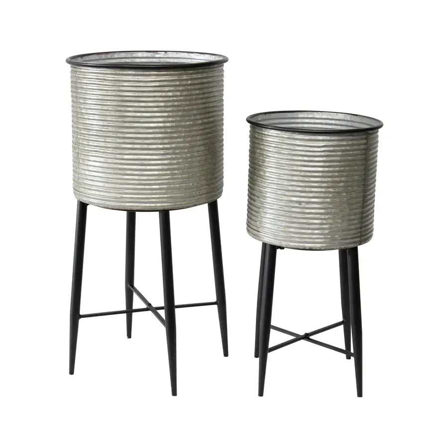 Set of 2 Industrial Stilted Plant Stands