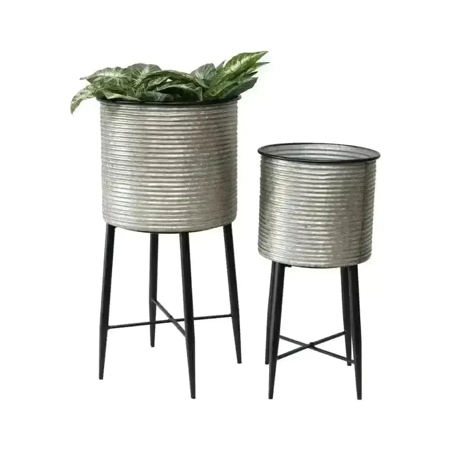 Set of 2 Industrial Stilted Plant Stands