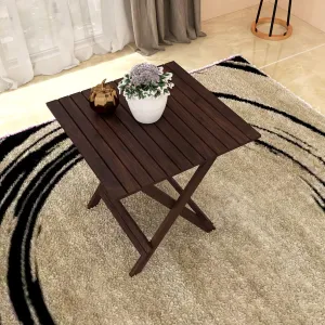 Silver Crafts Solid Sheesam Wood Folding Table | for Balcony, Garden and Outdoor Furnishing | Square Foldable Table | Walnut Color Finish | Standerd Size