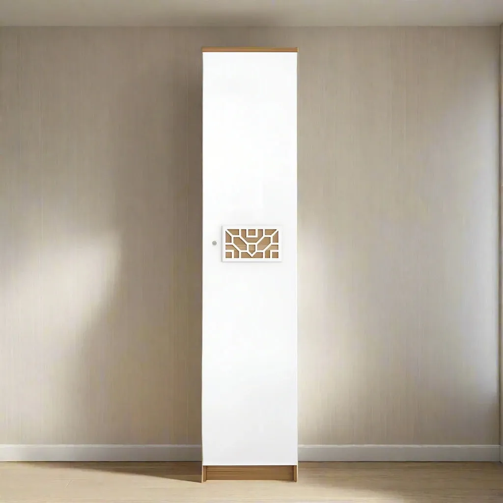 Single-Door Wardrobe With Three Shelves In White Finish For Organized And Stylish Storage