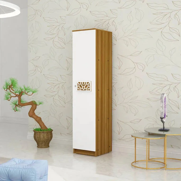 Single-Door Wardrobe With Three Shelves In White Finish For Organized And Stylish Storage