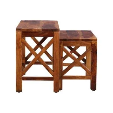 TANWAR HANDICRAFT Sheesham Wood nesting Table Set of 2 Pieces Stool for Living Room| Nesting Stool Sheesham | Wooden Stools | Coffee Table for Living Room Furniture,