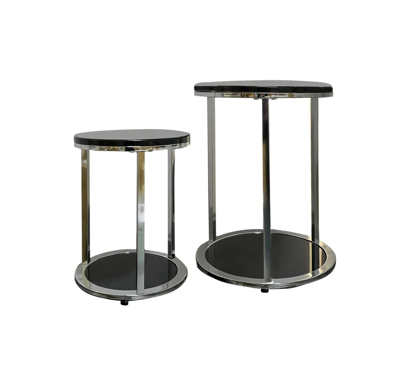 Terni Set Of 2 Tables, Glossy Black Wooden Tops and Glass Base