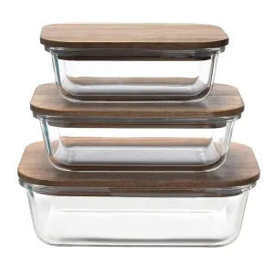 The Better Home Borosilicate Glass Containers With Lid (3Pcs - 370ml, 640ml, 1050ml) | Fridge Organizers | Air Tight Kitchen Storage Set | Bamboo Lid | Microwave Safe Lunch Box | Glass Tiffin Box