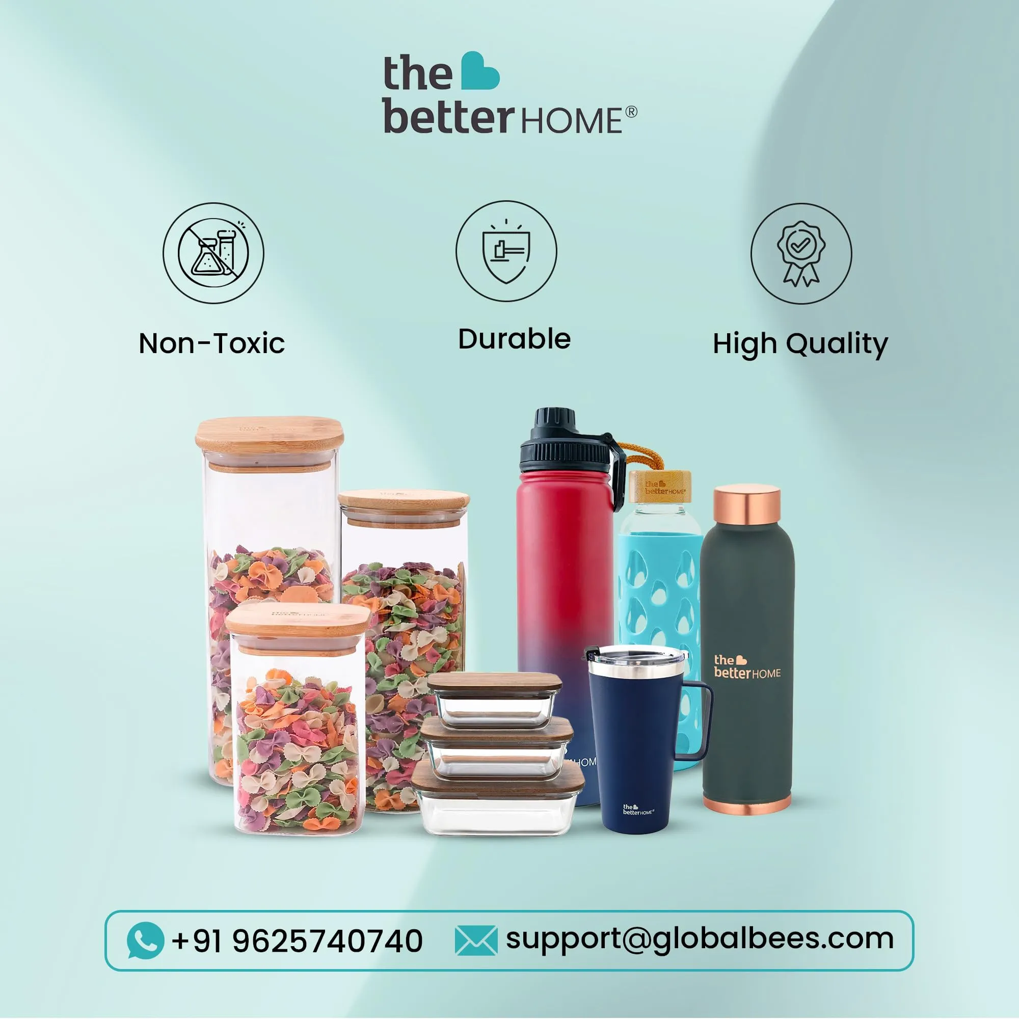 The Better Home Borosilicate Glass Containers With Lid (3Pcs - 370ml, 640ml, 1050ml) | Fridge Organizers | Air Tight Kitchen Storage Set | Bamboo Lid | Microwave Safe Lunch Box | Glass Tiffin Box