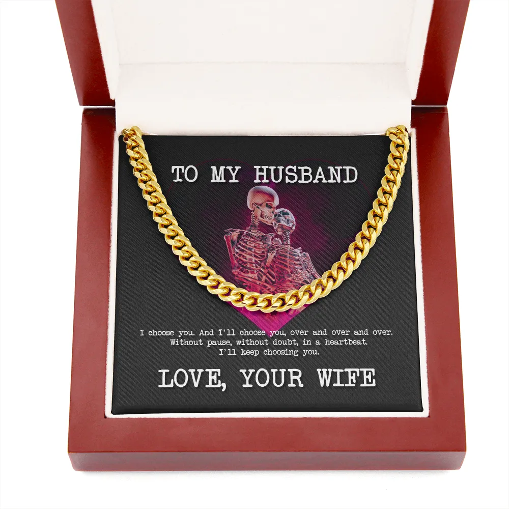 To My Husband Skeleton Cuban Link Chain Necklace