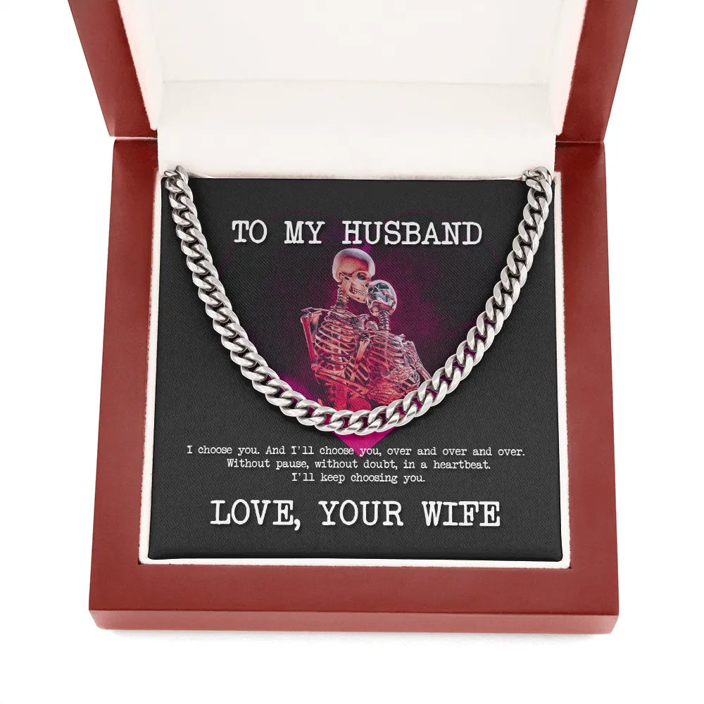 To My Husband Skeleton Cuban Link Chain Necklace