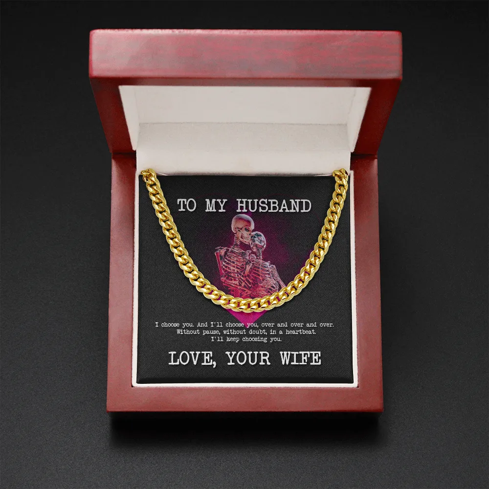 To My Husband Skeleton Cuban Link Chain Necklace