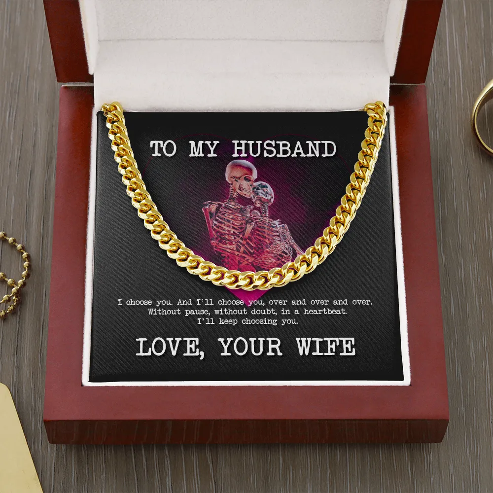 To My Husband Skeleton Cuban Link Chain Necklace