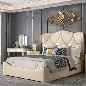 Tulip Upholstered Luxury Bed With Storage In Beige Suede