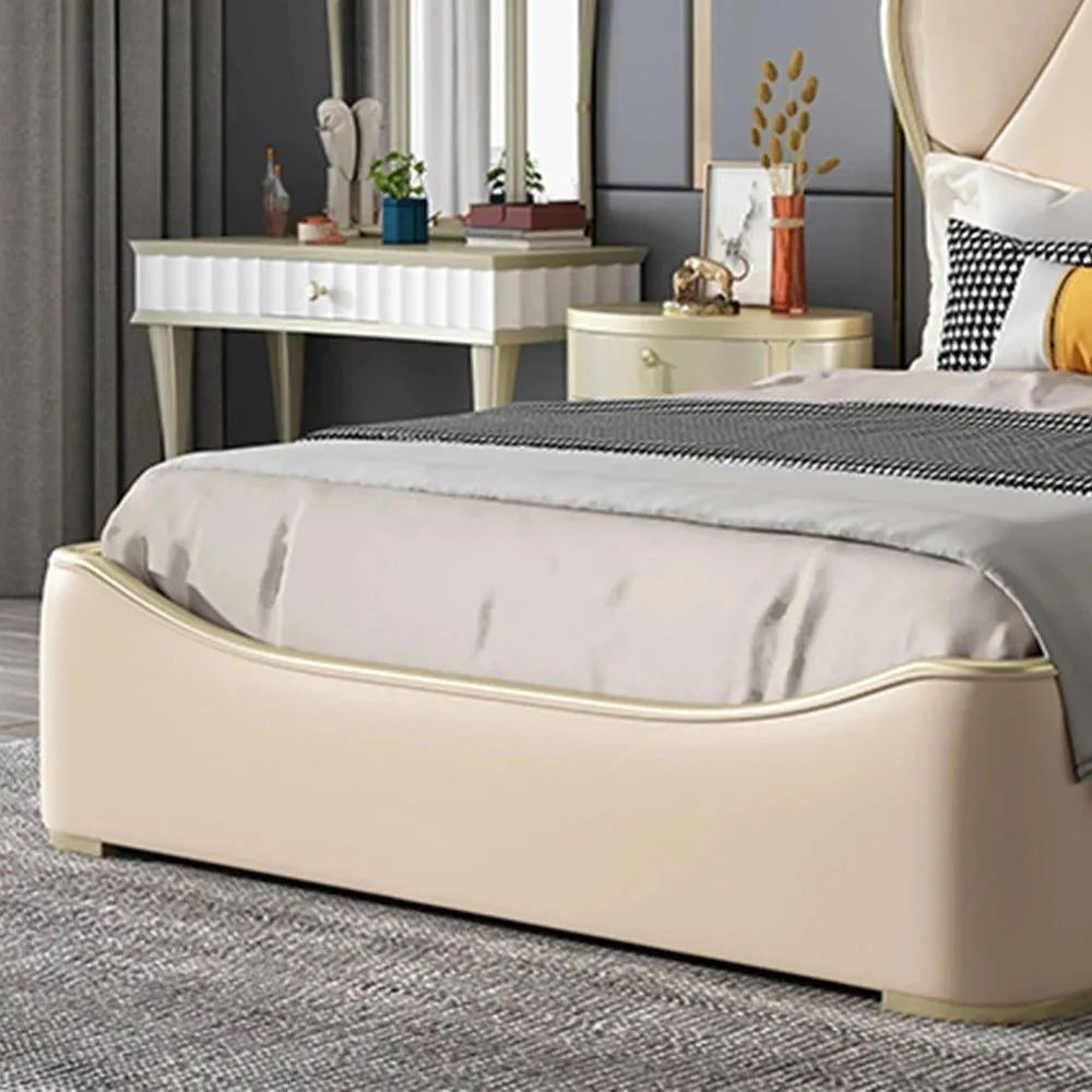 Tulip Upholstered Luxury Bed With Storage In Beige Suede