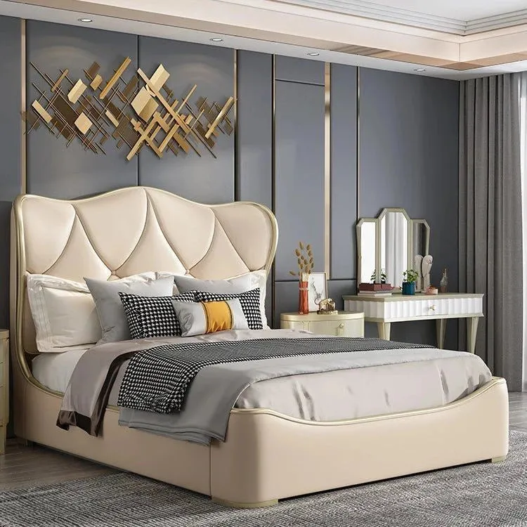 Tulip Upholstered Luxury Bed With Storage In Beige Suede