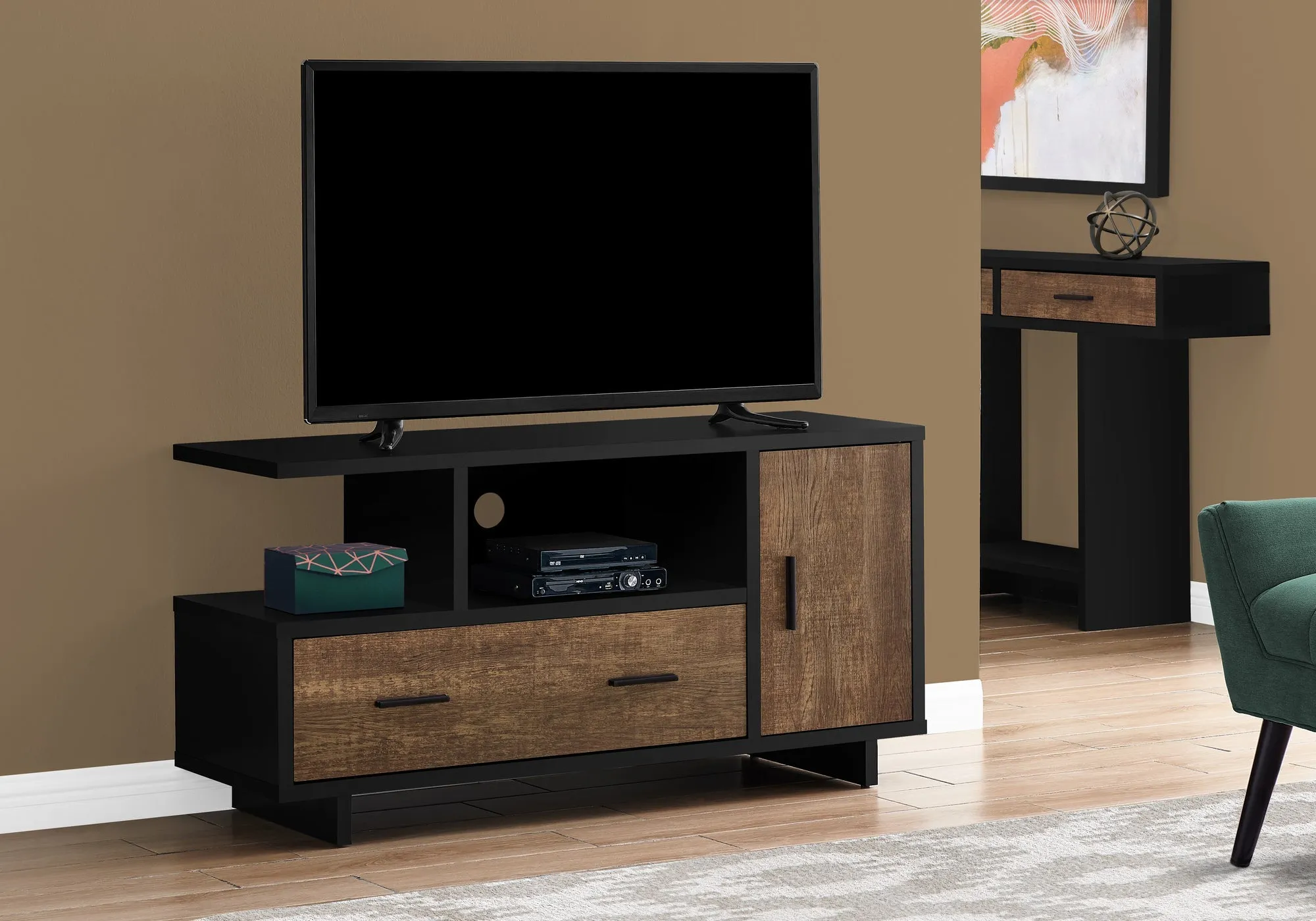 Tv Stand - 48"L / Black / Brown Reclaimed Wood-Look