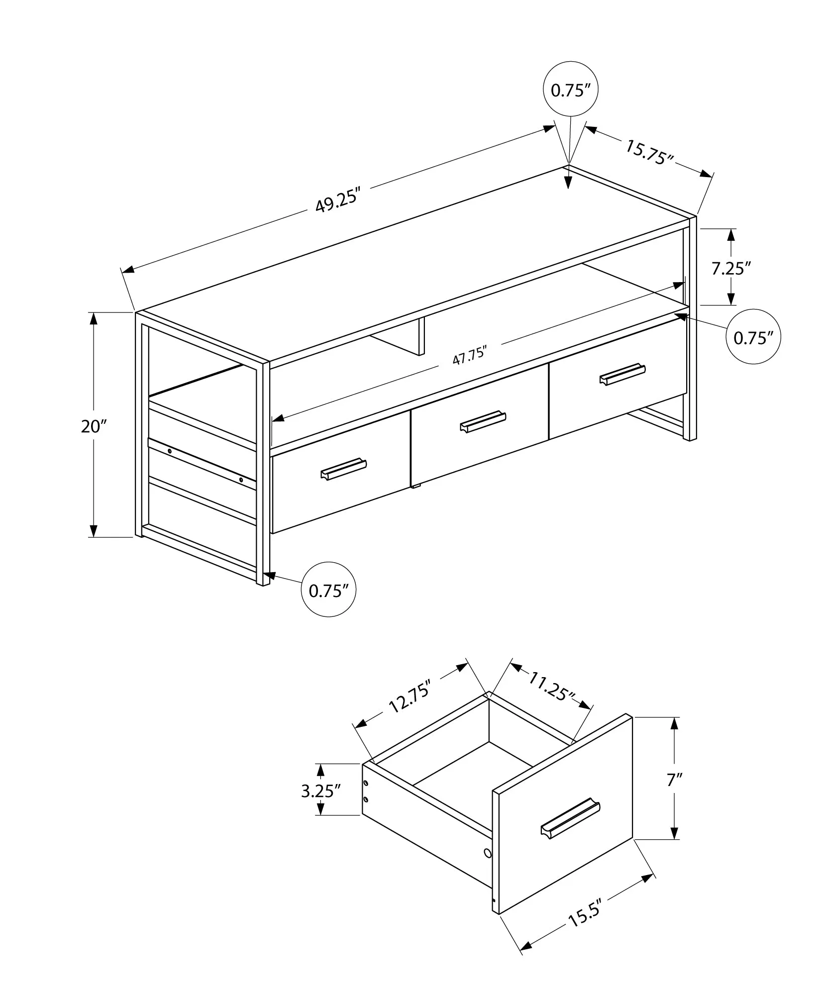 Tv Stand - 48"L / Brown Reclaimed / Black Metal