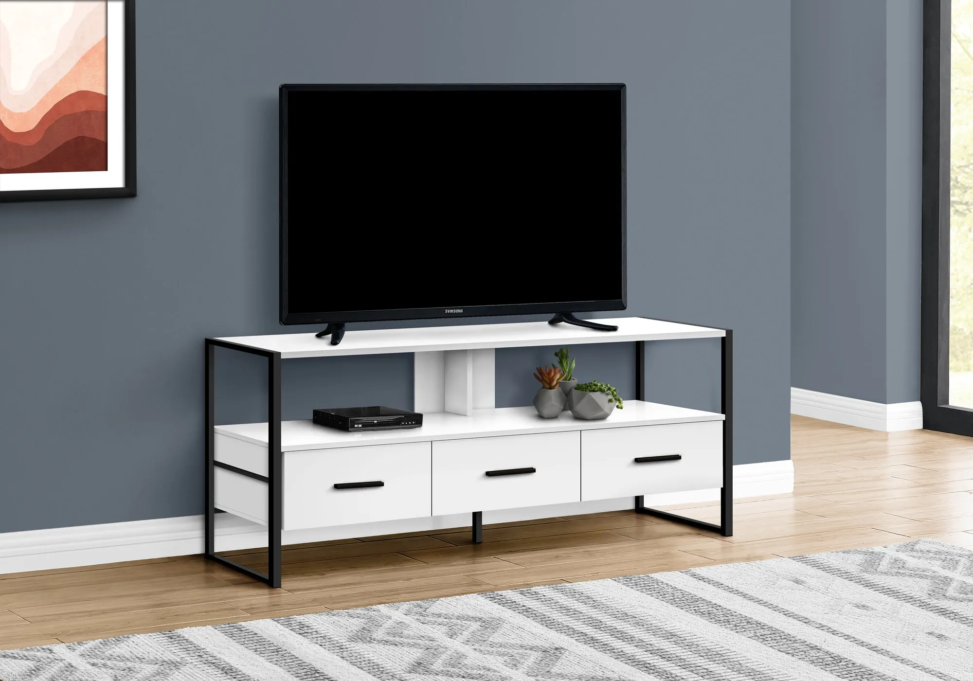 Tv Stand - 48"L / White / Black Metal