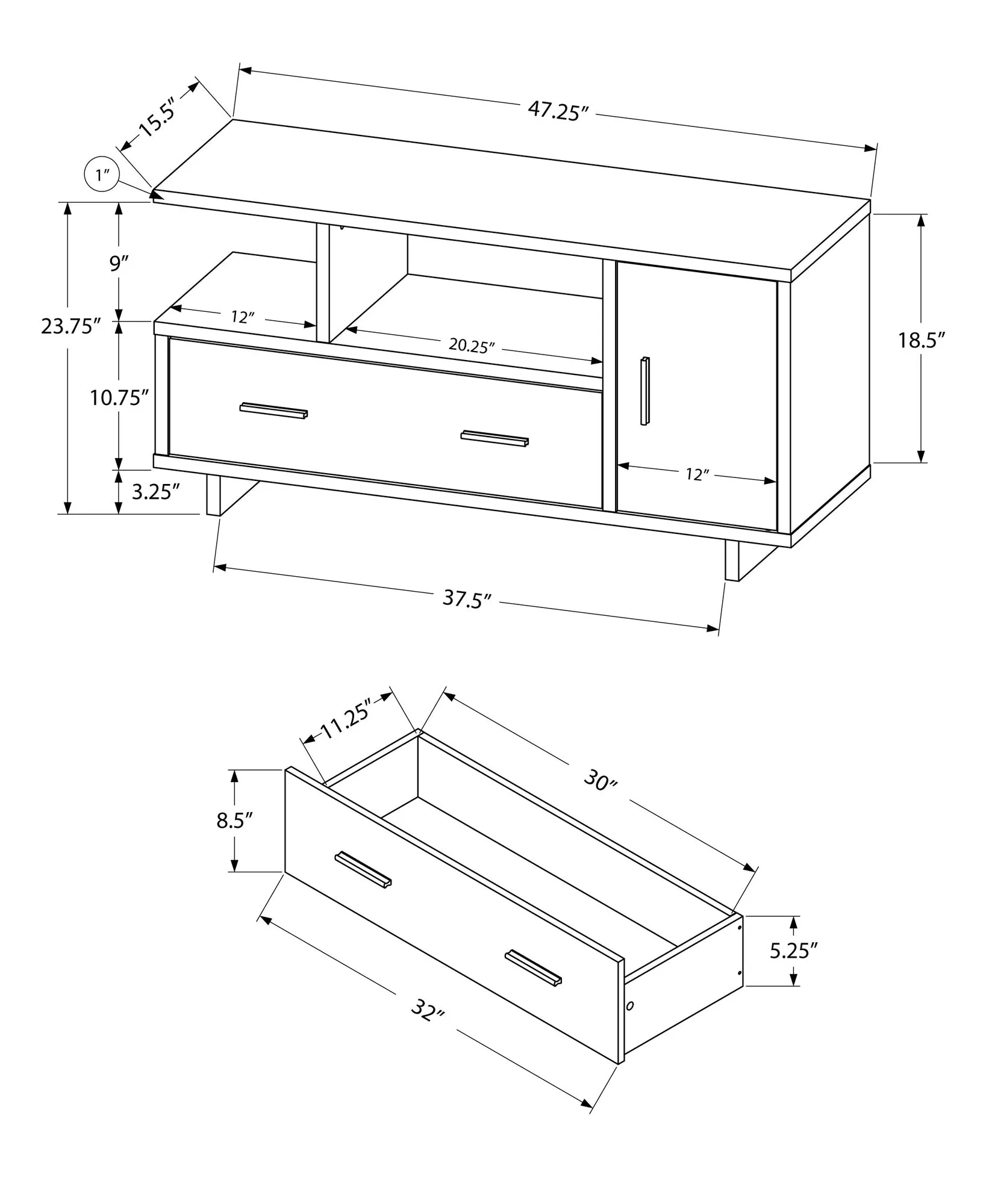 Tv Stand - 48"L / White With Storage