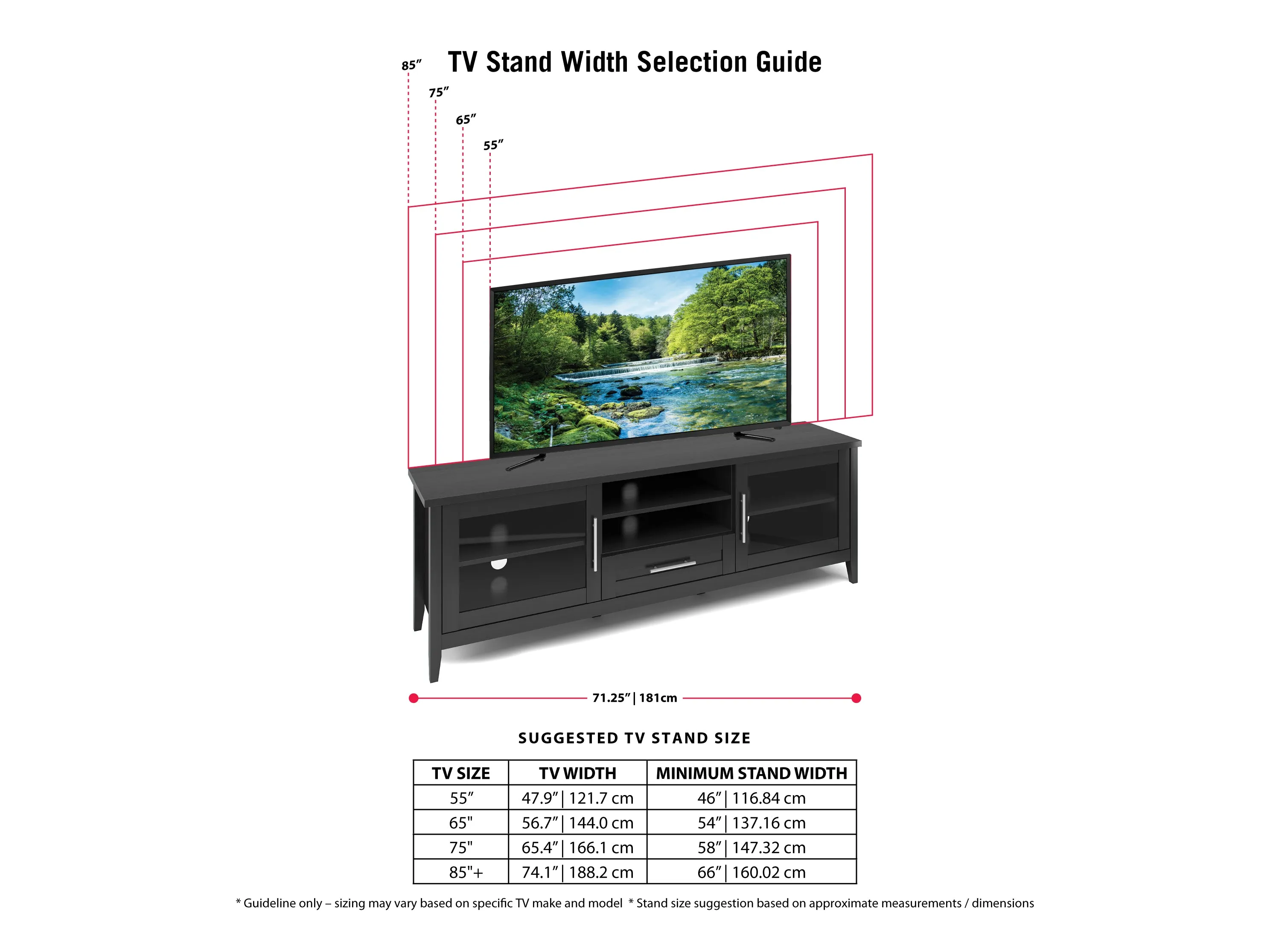 TV Stand with Doors, TVs up to 85"