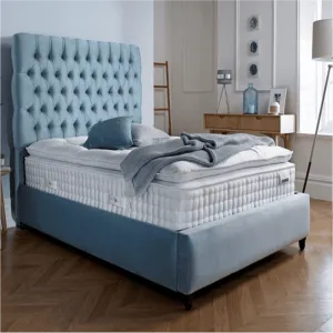 Unicorn Straight Quilted Bed With Storage in Blue Suede