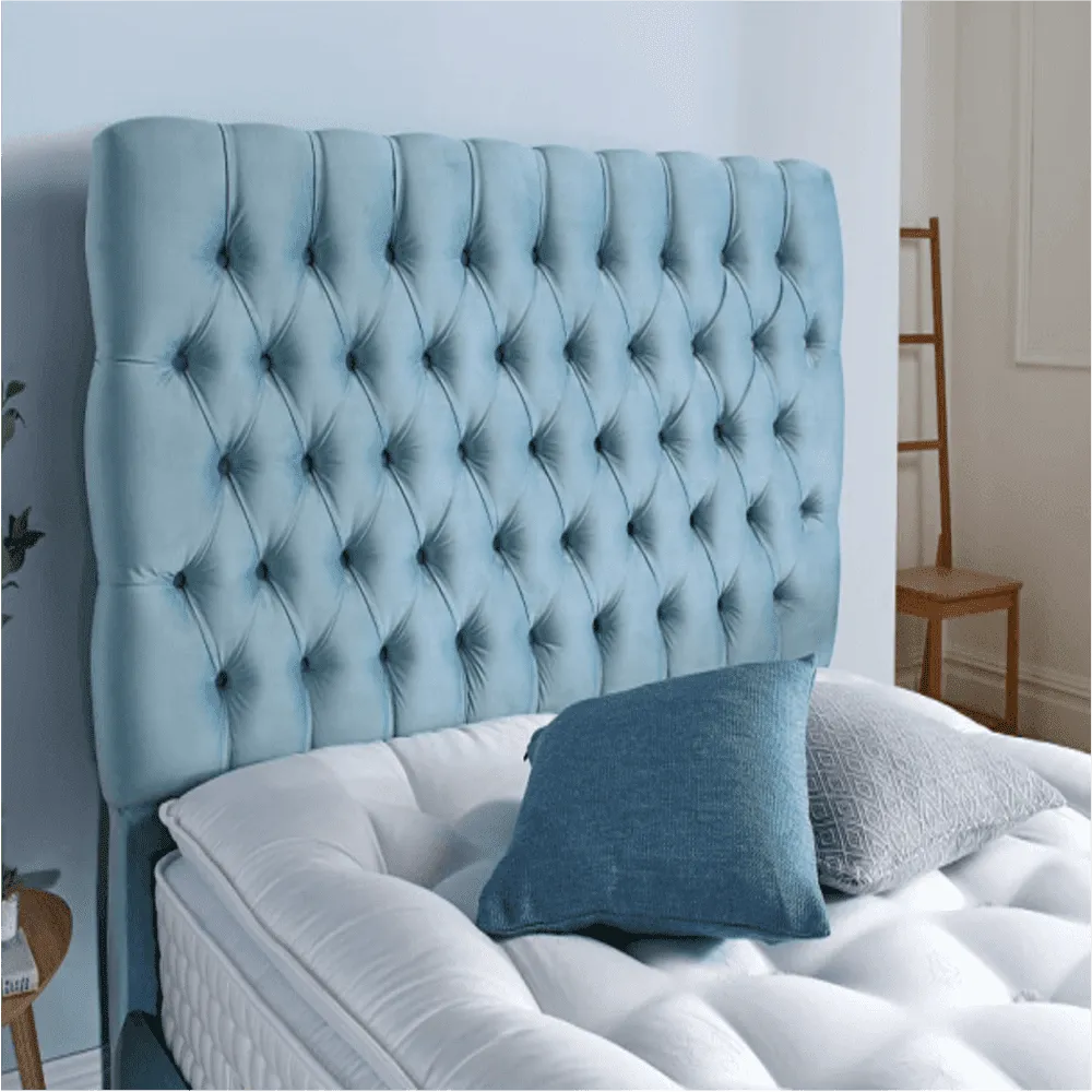 Unicorn Straight Quilted Bed With Storage in Blue Suede