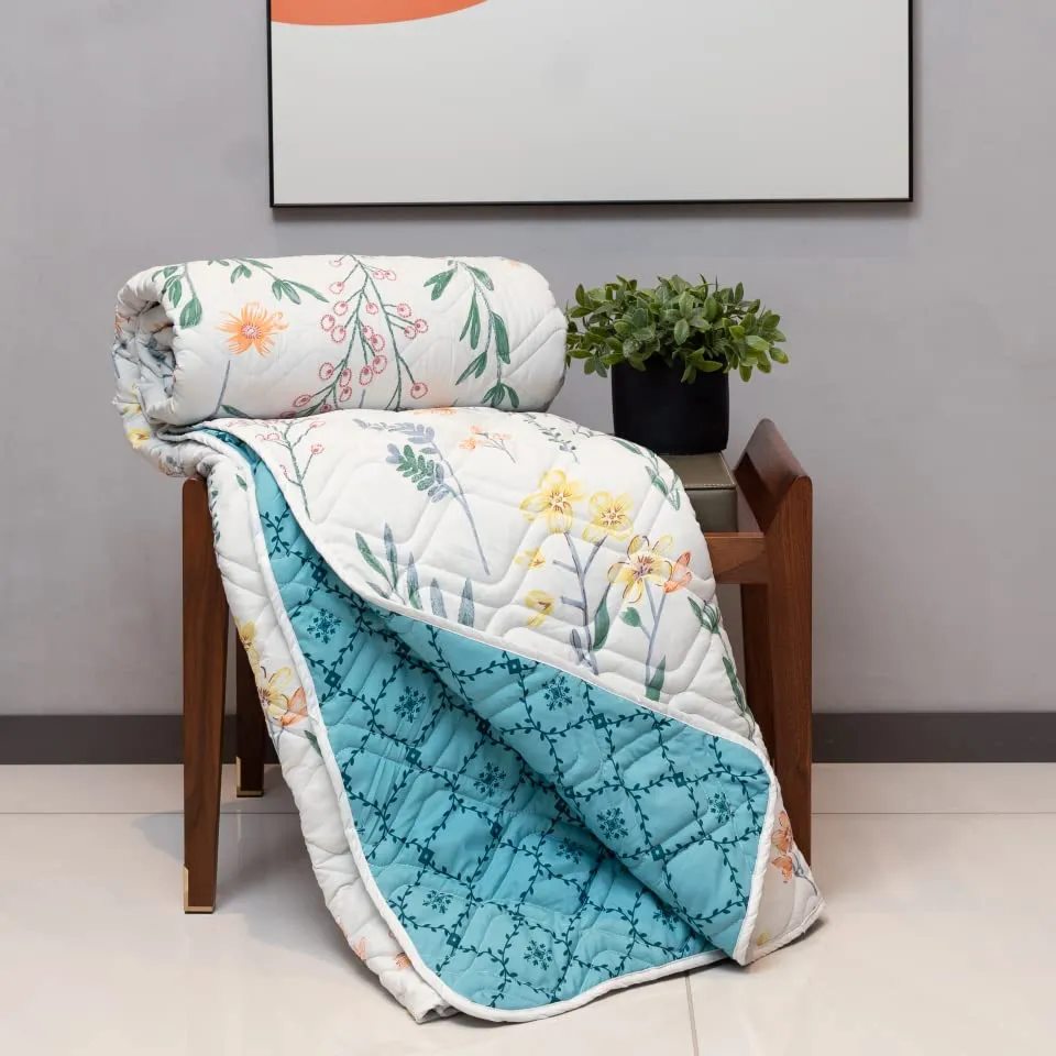 Urban Space Single Bed Comforter 120 GSM Microfiber 3 Layered Quilt Dohar Soft Lightweight Reversible Printed AC Blanket Single Bed for All Season (France - 145cm x 225cm)