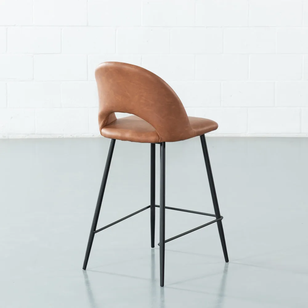 WALTER - Brown Leather Bar Stool (65cm)