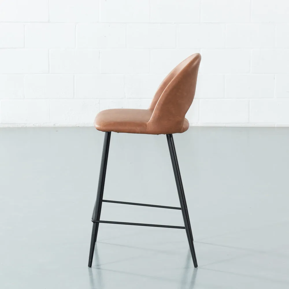 WALTER - Brown Leather Bar Stool (65cm)