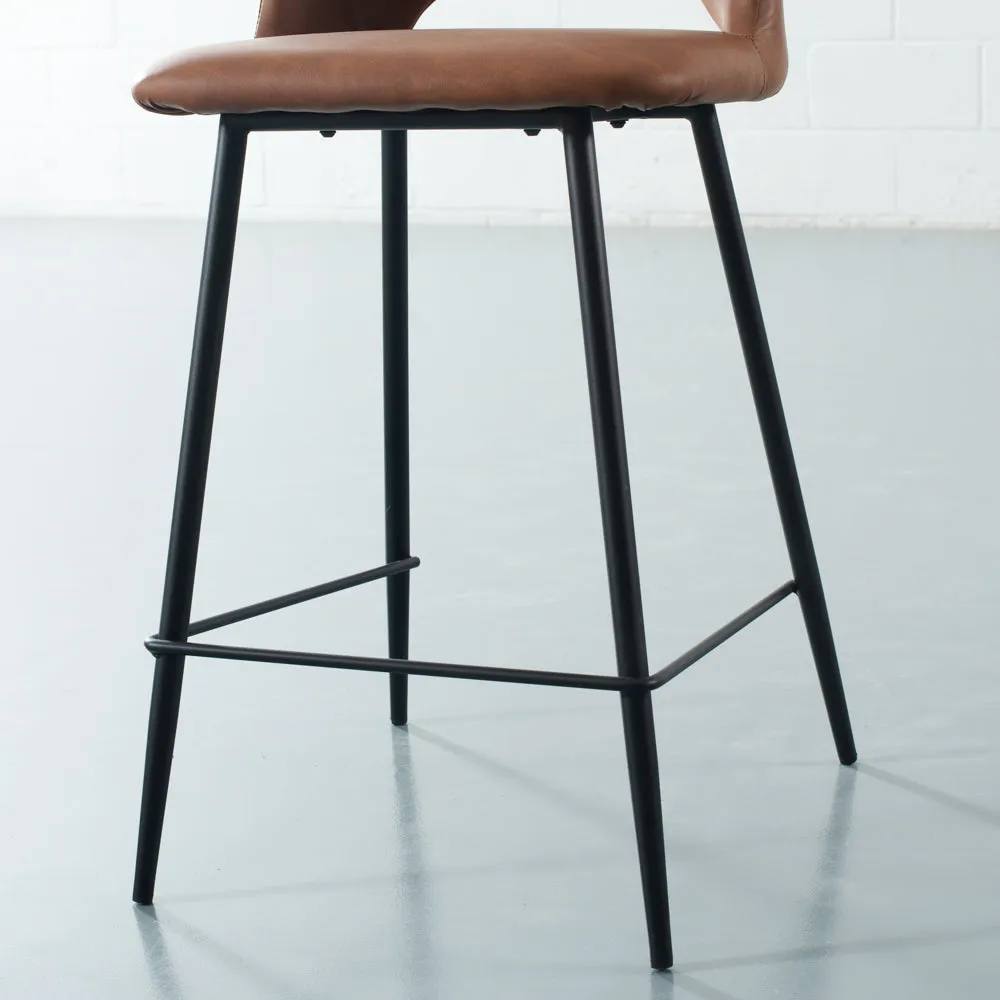 WALTER - Brown Leather Bar Stool (65cm)