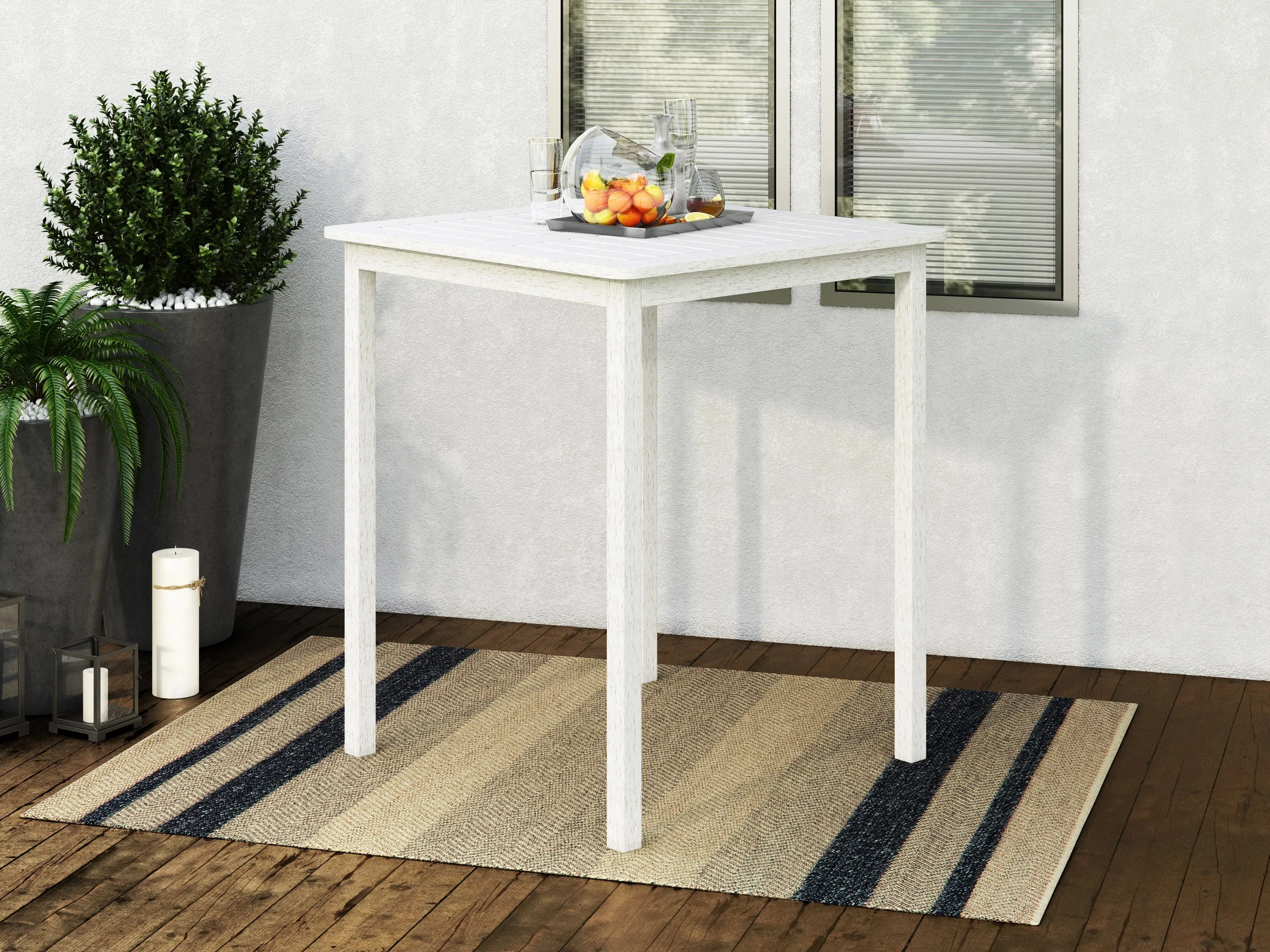 Washed White Outdoor Bar Height Table