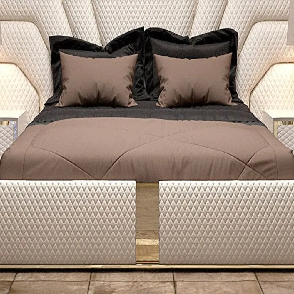 Zigzag Premium Upholstered Bed With Side Tables in Leatherette