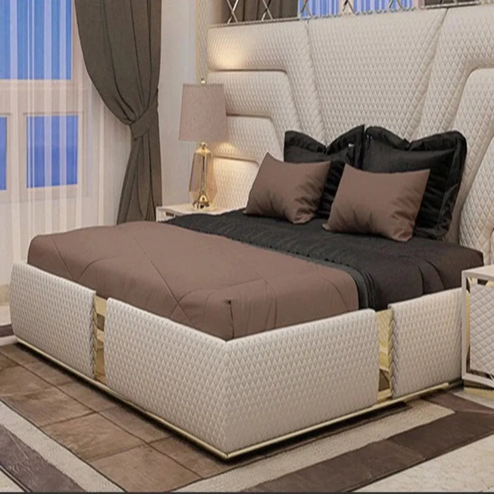 Zigzag Premium Upholstered Bed With Side Tables in Leatherette