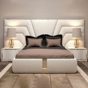 Zigzag Premium Upholstered Bed With Side Tables in Leatherette