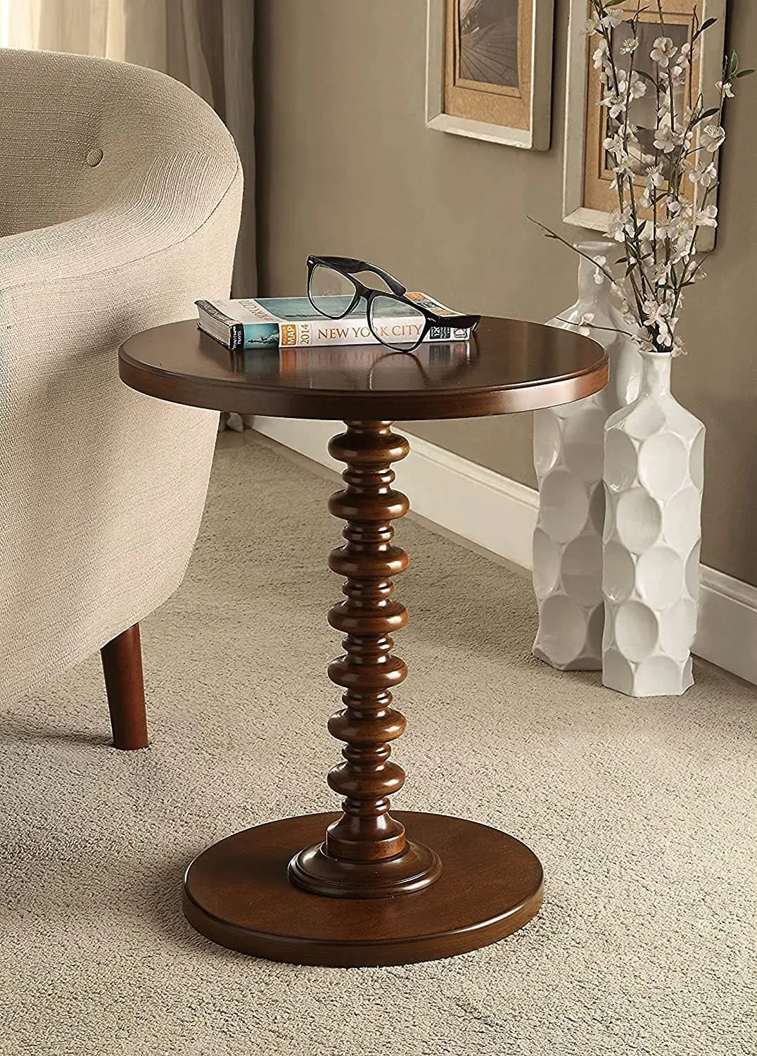 Zunno Round Coffee End Tables for Living Room, Accent Furniture Bedside Table, Nightstand Decor Side Tables for for Living Room, Bedroom, Plant Stand Home Office (Walnut)